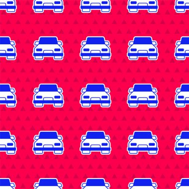 Mavi araba simgesi kırmızı arka planda izole edilmiş. Vektör