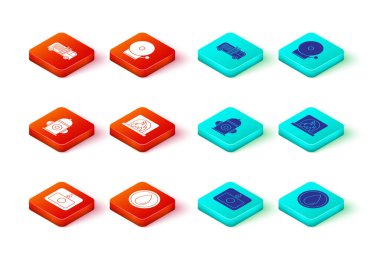 Yangın alarmını, su damlasını, yangın musluğunu, şömineyi, zil ve kamyon ikonunu kurun. Vektör