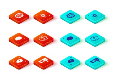 Yüz tanıma, parmak izi kapı kilidi, Kalkan göz taraması, ses ve kalkan simgesi ayarla. Vektör