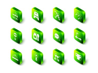 Bebek lazımlığı, bebek arabası, sperm, patenli scooter, bebek bezi, konuşma köpüğü anne ve oyuncak bebek ikonu hazırla. Vektör