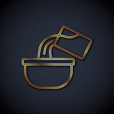 Altın çizgili Saucepan simgesi siyah arkaplanda izole edildi. Ot pişiriyorum. Haşlama ya da güveç besin sembolü. Vektör.