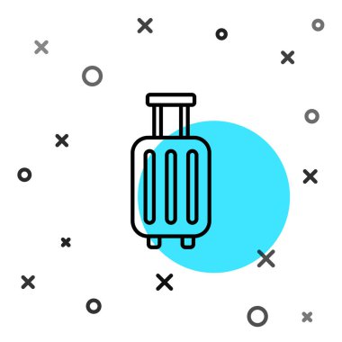 Seyahat simgesi için siyah bavul beyaz arkaplanda izole edildi. Seyahat bagaj tabelası. Seyahat bagaj ikonu. Rastgele dinamik şekiller. Vektör.