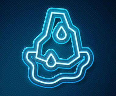 Parlayan neon hattı Buzul eritme simgesi mavi arkaplanda izole edildi. Vektör.