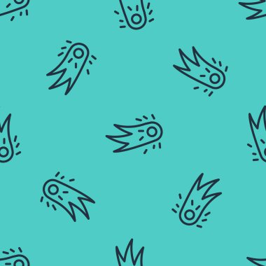 Siyah çizgi Ateş Topu ikonu yeşil arka planda kusursuz desen izole etti. Vektör.