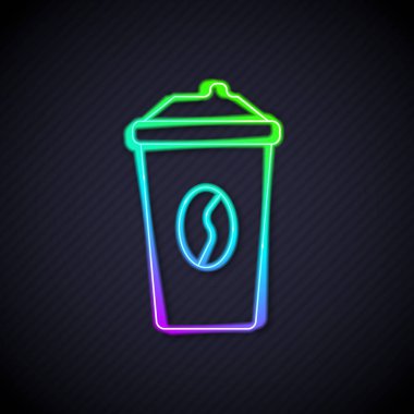 Siyah arka planda izole edilmiş parlak neon hattı kahve fincanı. Vektör