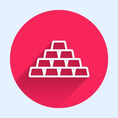 Beyaz çizgi altın çubuk simgesi uzun gölge arkaplan izole. Bankacılık işi konsepti. Kırmızı daire düğmesi. Vektör