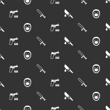Kanlı Bıçak, Doktor Patolog, Tabanca ve Polis kauçuk sopası kusursuz desenli. Vektör