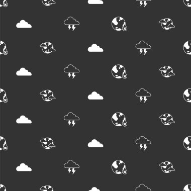 Su bırakma yüzdesini, bulutlu Dünya gezegenini, Bulut ve Fırtına 'yı kusursuz bir şekilde ayarla. Vektör