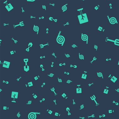 Bahçe hortumunu, ormanını, küreği ayarlayın ve pürüzsüz bir şekilde tırmıkla. Vektör