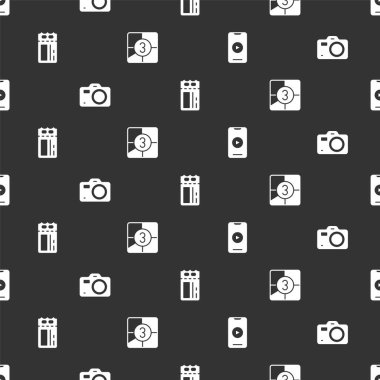 Çevrimiçi oyun videosu, foto kamera, sinema bileti ve eski film geri sayım çerçevesini kusursuz şekilde ayarlayın. Vektör