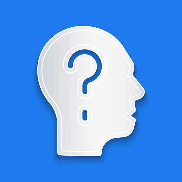 Paper Cut Human Head Question Mark Icon Isolated Blue Background — Stock Vector