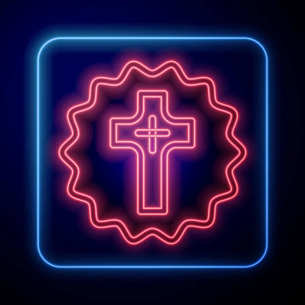 Светящийся Неоновый Христианский Крест Черном Фоне Церковный Крест Вектор — стоковый вектор