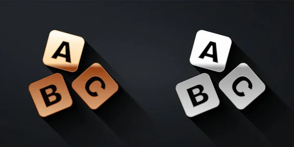 Золоті Срібні Блоки Abc Ізольовані Чорному Тлі Куби Alphabet Літерами — стоковий вектор