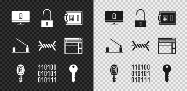 Установить Замок Мониторе Компьютера Открыть Навесной Замок Сейф Ключ Автомобиля — стоковый вектор