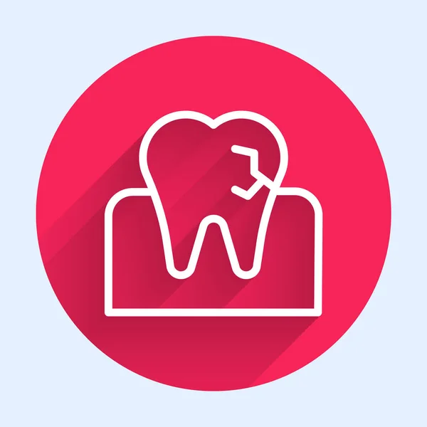 Witte Lijn Tand Met Cariës Pictogram Geïsoleerd Met Lange Schaduw — Stockvector