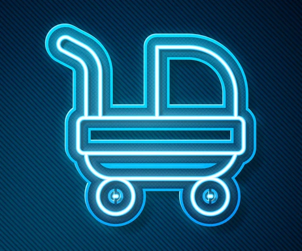 Glowing Neon Line Baby Stroller Icon Isolated Blue Background Baby — Stock Vector