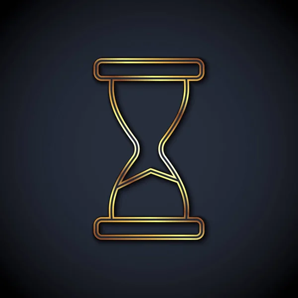 Gold Line Old Hourglass Flowing Sand Icon Isolated Black Background — Stock Vector