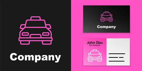 Rosa Linie Taxi Auto Symbol Isoliert Auf Schwarzem Hintergrund Logo — Stockvektor