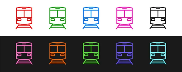 Nastavit Čáru Vlak Železniční Ikona Izolované Černobílém Pozadí Symbol Veřejné — Stockový vektor