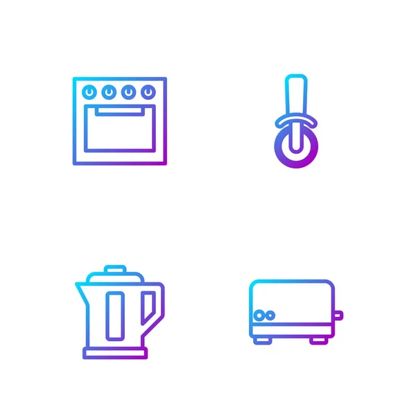 Set Toaster Wasserkocher Backofen Und Pizzamesser Farbverlauf Symbole Vektor — Stockvektor