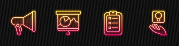 Set Line List Planning Megaphon Tafel Mit Diagramm Und Glühbirne — Stockvektor