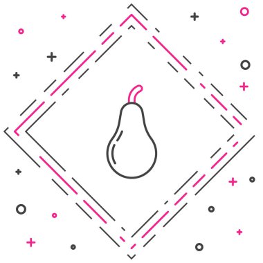 Beyaz arkaplanda çizgi Pear simgesi izole edildi. Yaprak sembollü meyve. Renkli taslak konsepti. Vektör