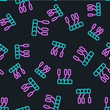 Çizgi tarımsal toprak testi ve sonuç simgesi siyah arkaplanda izole edilmiş pürüzsüz desen. Dijital toprak analizi. Vektör