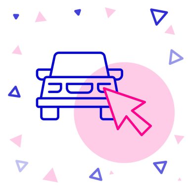 Line Online araba paylaşım simgesi beyaz arkaplanda izole edildi. Çevrimiçi araba kiralama servisi. Dizüstü bilgisayar için online dizayn konsepti. Renkli taslak konsepti. Vektör