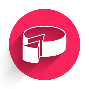 Beyaz Peynir simgesi uzun gölge arkaplan izole. Kırmızı daire düğmesi. Vektör