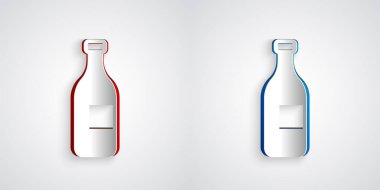 Kağıt kesiği, gri arka planda izole edilmiş şarap ikonu. Kağıt sanatı tarzı. Vektör