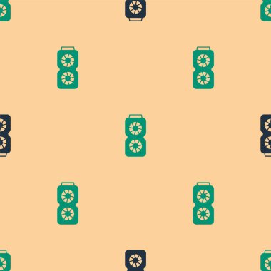 Yeşil ve siyah Video Grafik Kart simgesi, bej arkaplandaki kusursuz deseni izole etti. Vektör