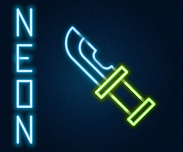 Glödande Neon Linje Hunter Kniv Ikon Isolerad Svart Bakgrund Armékniv — Stock vektor