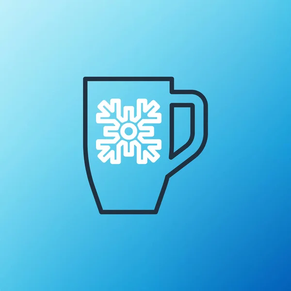 Linha Xícara Café Com Ícone Floco Neve Isolado Fundo Azul — Vetor de Stock