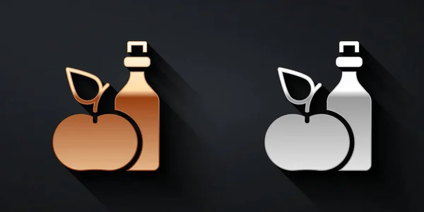 Gold Und Silber Apfelessig Flaschensymbol Isoliert Auf Schwarzem Hintergrund Langer — Stockvektor