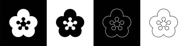 Set Lotus Bloem Pictogram Geïsoleerd Zwart Wit Achtergrond Vector — Stockvector