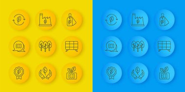 Çizgi Yaprak Eko sembolü, Ağaç, Güneş enerjisi paneli, Yaprak, Etiket ve Bitki geri dönüşüm çöp simgesi ile geri dönüşüm. Vektör