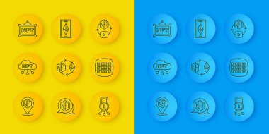 NFT dijital şifreleme sanatı, bulut, Ethereum değişimi, siber güvenlik, ikili kod ve ETH simgesini ayarla. Vektör