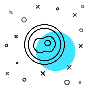 Beyaz arka planda izole edilmiş siyah çizgi yumurta ikonu. Ev yemeği, sahanda yumurta, sağlıklı kahvaltı, omlet ikonu. Rastgele dinamik şekiller. Vektör.