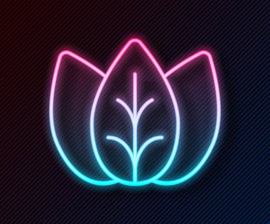 Parlayan neon hattı Yaprak simgesi Parlayan neon çizgi arkaplanını izole etti. İşaret bırakıyor. Taze doğal ürün sembolü. Vektör.