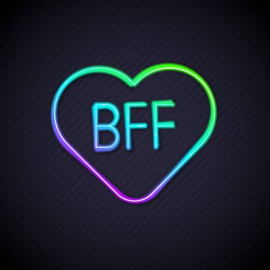 Parlayan neon hattı BFF ya da en iyi arkadaşlar sonsuza kadar siyah arkaplanda izole edilmiş ikon. Vektör.
