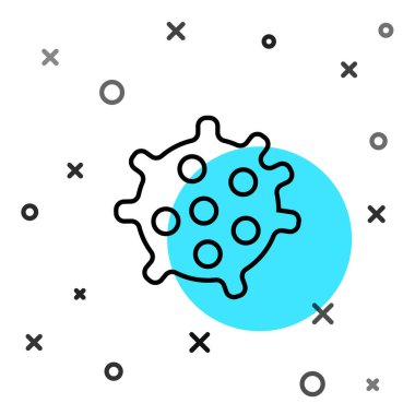 Siyah çizgi bakteri simgesi beyaz arkaplanda izole edildi. Bakteriler ve mikroorganizmalar, sebep olan mikroorganizma hastalıkları, hücre kanseri, mikrop, virüs, mantar. Rastgele dinamik şekiller. Vektör