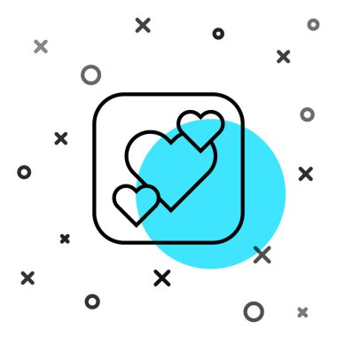 Siyah çizgi kalp simgesi beyaz arkaplanda izole edildi. Romantik sembol, bağlanma, tutku ve düğün. Sevgililer günün kutlu olsun. Rastgele dinamik şekiller. Vektör