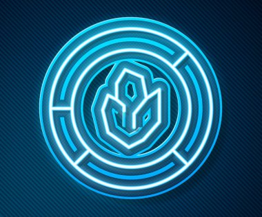 Parlayan neon hattı tarımsal toprak testi ve sonuç ikonu mavi arka planda izole edildi. Dijital toprak analizi. Vektör