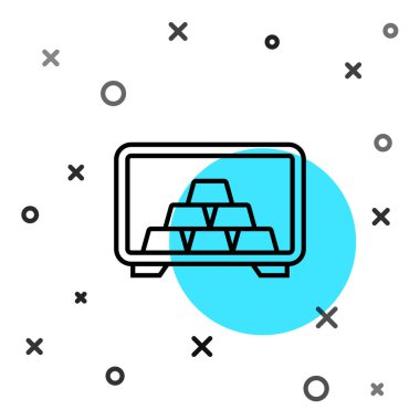 Beyaz arkaplanda izole edilmiş altın külçeli siyah hat kasası. Bankada değerli metaller var. Metalik hazine. Güvenilir veri koruması. Rastgele dinamik şekiller. Vektör