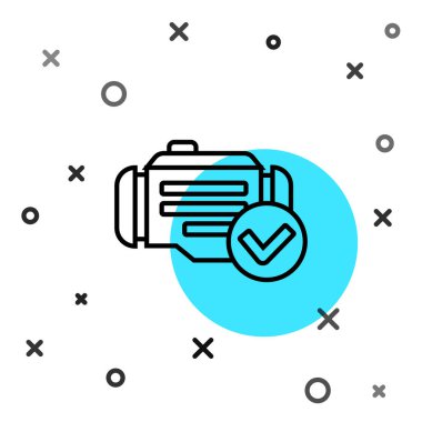 Siyah çizgi kontrol motor simgesi beyaz arkaplanda izole edildi. Rastgele dinamik şekiller. Vektör