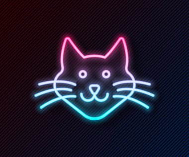 Parlayan neon hattı kedi simgesi siyah arkaplanda izole edildi. Vektör