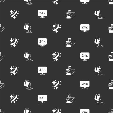 Altın sikkeyi altın külçelerle, erimiş madeni parayı, yüzüğü ve 24 bin doları pürüzsüz desenle ayarla. Vektör