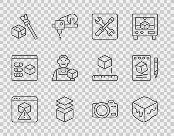 Set Line Printer Isometric Cube Setting Layers Graphic Designer Photo — Stock Vector