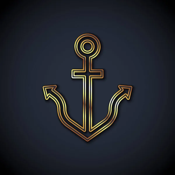 Gold Line Anchor Icon Isolated Black Background Vector — Stock Vector