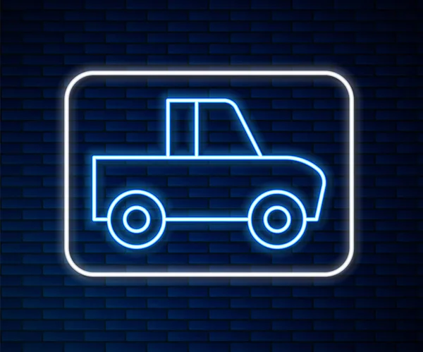 Λαμπερό Νέον Γραμμή Pickup Φορτηγό Εικονίδιο Απομονώνονται Φόντο Τούβλο Τοίχο — Διανυσματικό Αρχείο
